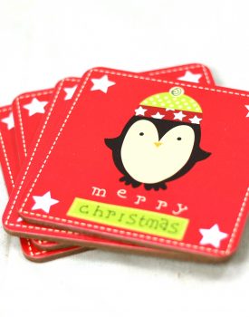 10cm Square Christmas Penguin Coaster (set of 4)