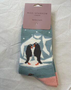 Womens Penguins on Ice Socks - Duck Egg
