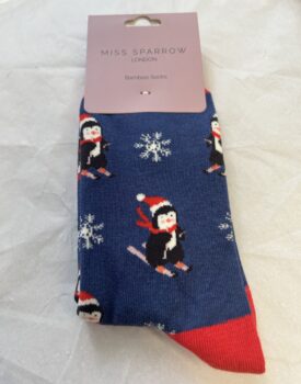 Womens Skiing Penguins Socks - Navy