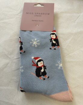 Womens Skiing Penguins Socks - Powder Blue