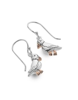 Sterling Silver Puffin with Gold Drop Earrings